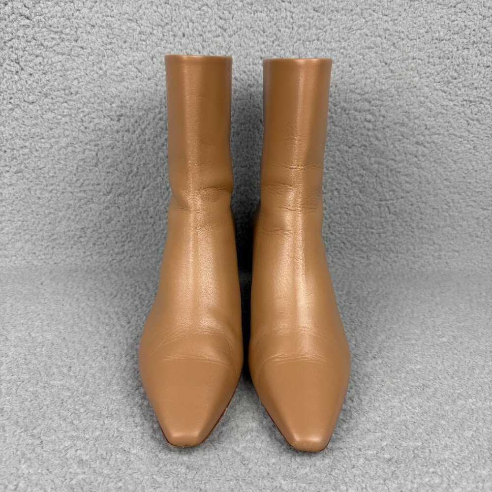 Aeyde Boots Womens 8 / EU 39 Shoes Tan Brown Ivy Leather Ankle Zip Booties Heels - Picture 4 of 11